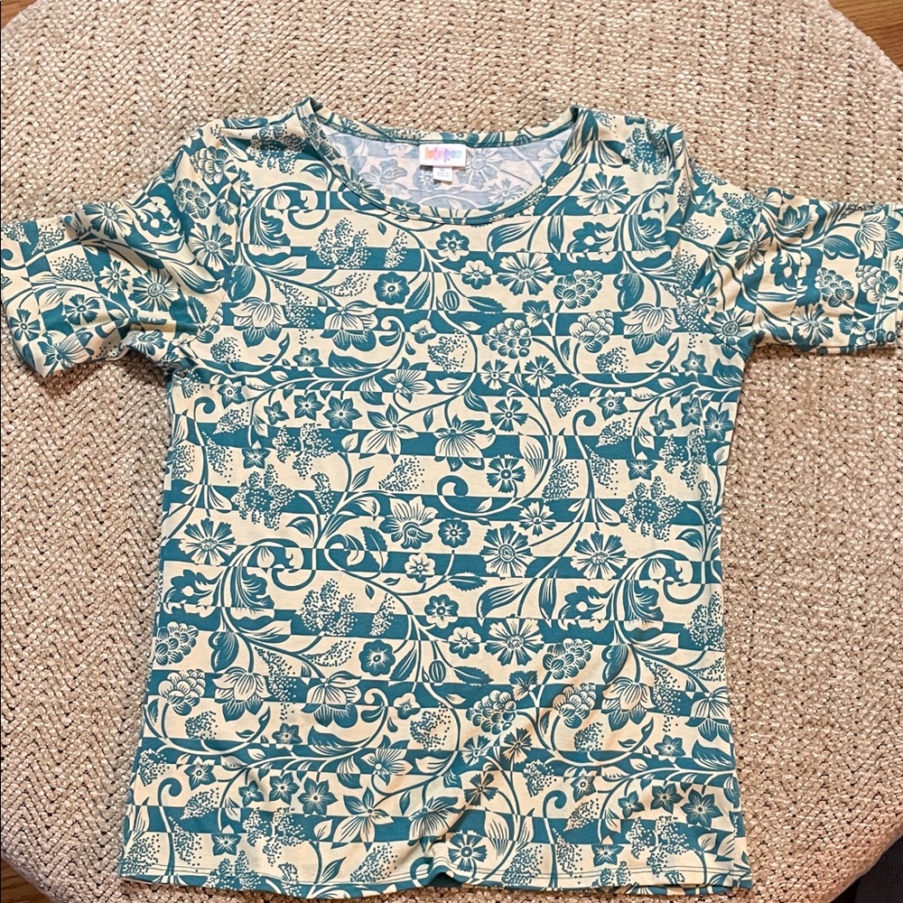 Floral Shirt in Teal and Cream